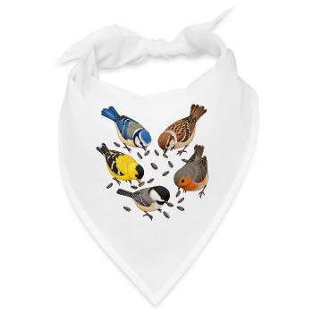 Gartenvögel mit Sonnenblumenkernen - Bandana - Weiß - Vorne