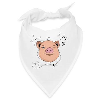 Schwein mit Kopfhörer Musik Geschenk - Bandana - Weiß - Vorne