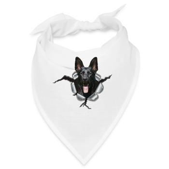 Schwarzer Schäferhund im Metall Loch - Bandana - Weiß - Vorne