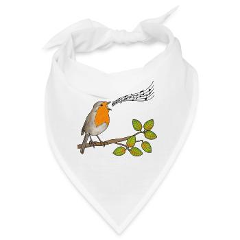 Singendes Rotkehlchen, Musiknoten - Bandana - Weiß - Vorne