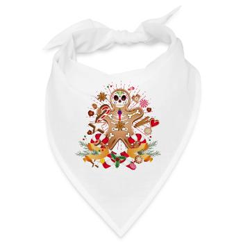 Lebkuchenmann Sugar Skull Style für Weihnachten - Bandana - Weiß - Vorne