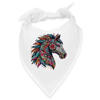 Pferd mit Mandalas verziert - Bandana - Weiß - Vorne