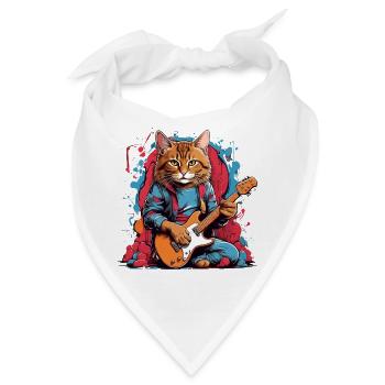 Katze mit Gitarre - Bandana - Weiß - Vorne