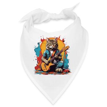 Katze mit Gitarre - Bandana - Weiß - Vorne