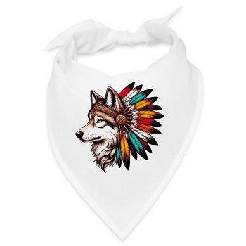 Amerikanischer Indianer Wolf Amerikanische Rothaut - Bandana - Weiß - Vorne