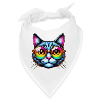 Kater mit Sonnenbrille - Bandana - Weiß - Vorne