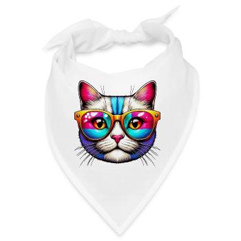 Kater mit Sonnenbrille - Bandana - Weiß - Vorne