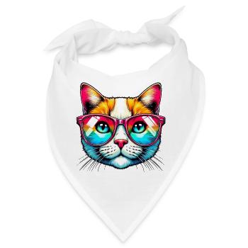 Kater mit Sonnenbrille - Bandana - Weiß - Vorne