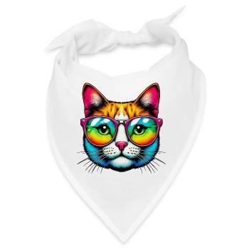 Kater mit Sonnenbrille - Bandana - Weiß - Vorne