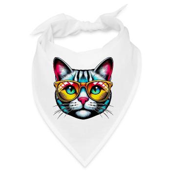 Kater mit Sonnenbrille - Bandana - Weiß - Vorne