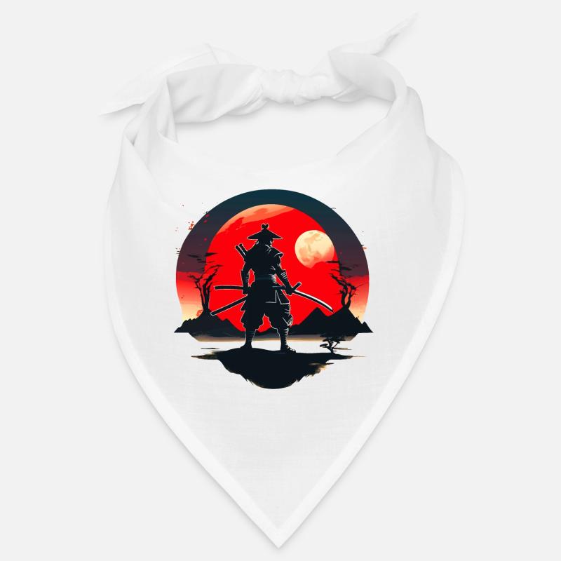 Samurai-Silhouette mit rotem Mondhintergrund Bandana