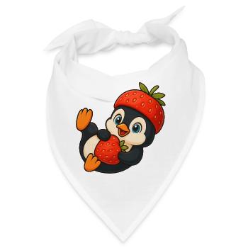 Niedlicher Pinguin mit fruchtiger Erbeer-Mütze - Bandana - Weiß - Vorne