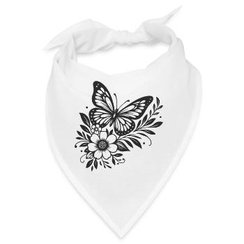 Elegantes Schmetterlings- und Blumendesign - Bandana - Weiß - Vorne