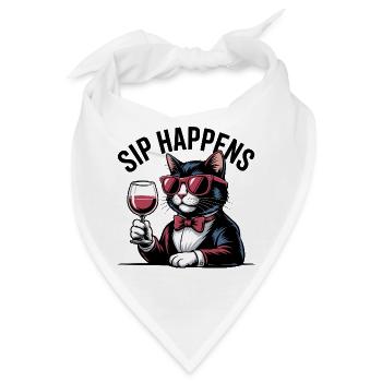 Sip Happens Katzenwein-Liebhaber - Bandana - Weiß - Vorne