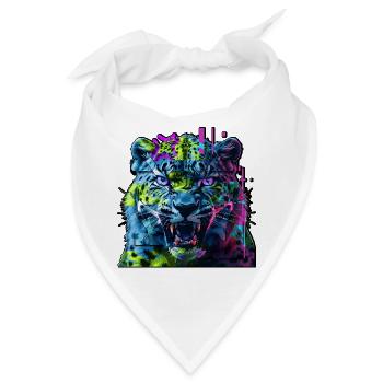 Techno Neon Leopard – Glitchcore Art - Bandana - Weiß - Vorne