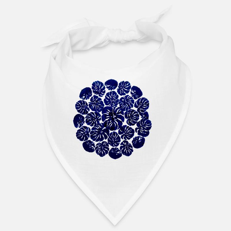 Monstera Circle Design – Dark Blue Plant Pattern Bandana