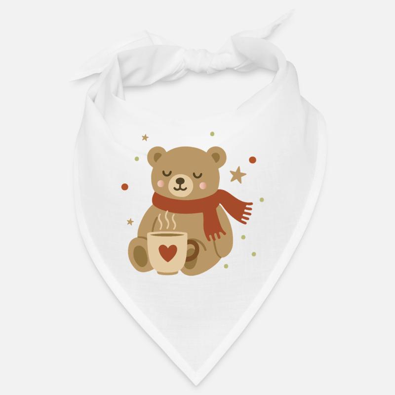 Petit ours mignon avec écharpe et tasse chaude Bandana