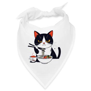 Katze isst Sushi mit Stäbchen Ramen Charm Nudeln - Bandana - Weiß - Vorne