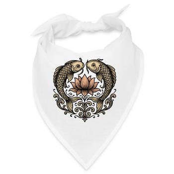 Koi und Lotus: Elegantes Ornament - Bandana - Weiß - Vorne