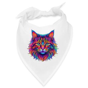 Neon Katzenkopf Farbexplosion - Bandana - Weiß - Vorne