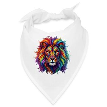 Regenbogenlöwe / Löwe in Regenbogenfarben - Bandana - Weiß - Vorne
