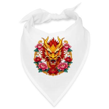 Drachenkopf im Feuerfloralen Rahmen - Bandana - Weiß - Vorne