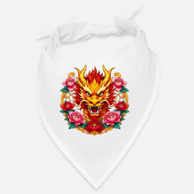 Dragon head in a fire floral frame Bandana