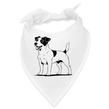 Jack Russell Terrier stehend schwarz - Bandana - Weiß - Vorne