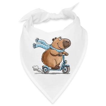 Capybara auf Roller Lustiges Tiermotiv Scooter - Bandana - Weiß - Vorne