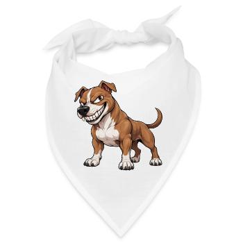 Cooler Pitbull Cartoon mit frechem Grinsen - Bandana - Weiß - Vorne