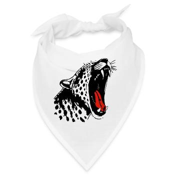 Monochrom Schwarz: Leopard mit Akzent Roter Zunge - Bandana - Weiß - Vorne