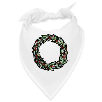 Smaragdgrüner Kranz mit roten Beeren - Bandana - Weiß - Vorne