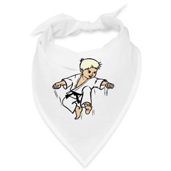 Karatekind oder Judokind mit schwarzem Gürtel - Bandana - Weiß - Vorne