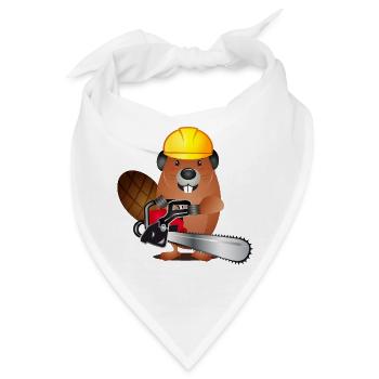 niedlicher Biber mit Kettensäge und Schutzhelm - Bandana - Weiß - Vorne