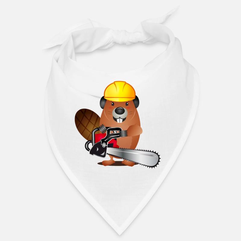 mignon castor avec une tronçonneuse et un casque de protection Bandana