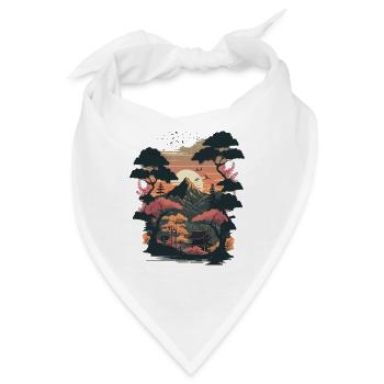 Landschaft Holzschnitt - Bandana - Weiß - Vorne