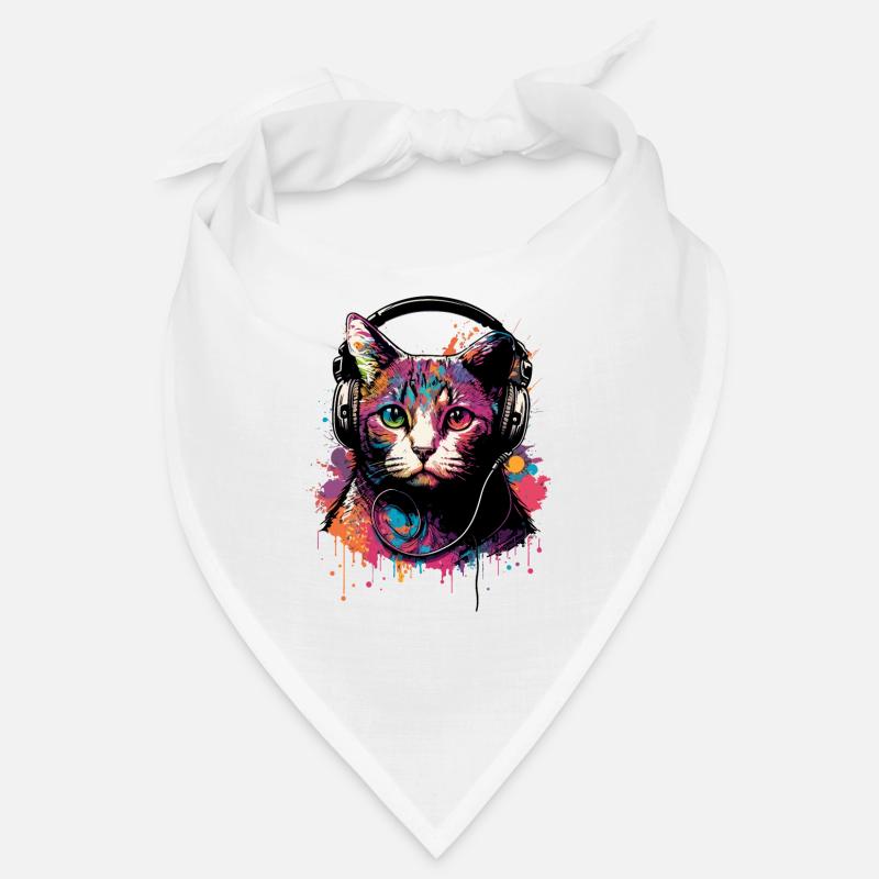 Bunte Katze mit Kopfhörer Bandana