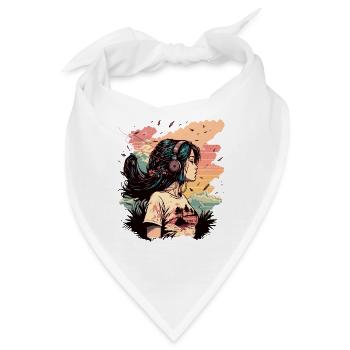 Anime Mädchen hört Musik - Bandana - Weiß - Vorne