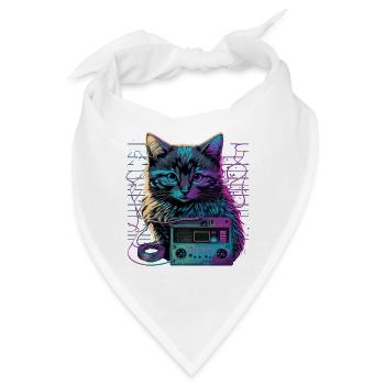 Katze mit Kassette - Bandana - Weiß - Vorne