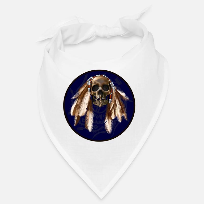 scull with feathers around Bandana