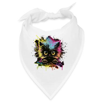 Bunte Katze - Bandana - Weiß - Vorne