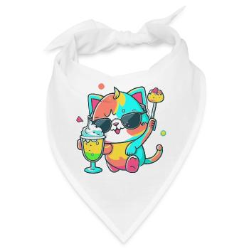 Die lässige Katze: Sonnenbrille und Cocktail - Bandana - Weiß - Vorne