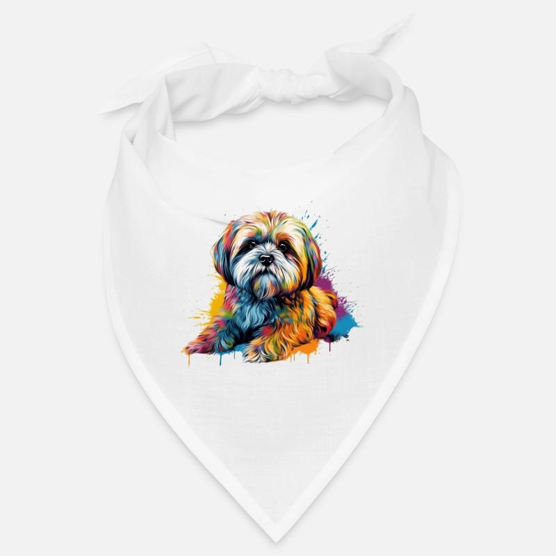 Bunter Lhasa-Apso-Hund - Bandana - Weiß