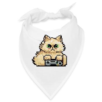 Perserkatze Negan beim Gaming in Pixelart - Bandana - Weiß - Vorne