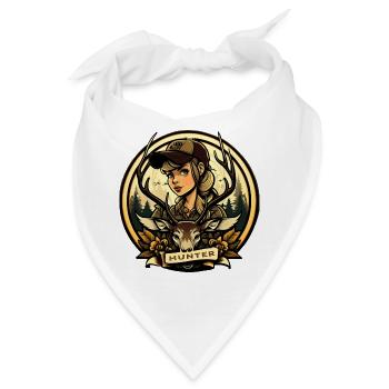 Jägerin mit Hirschkopf - Bandana - Weiß - Vorne