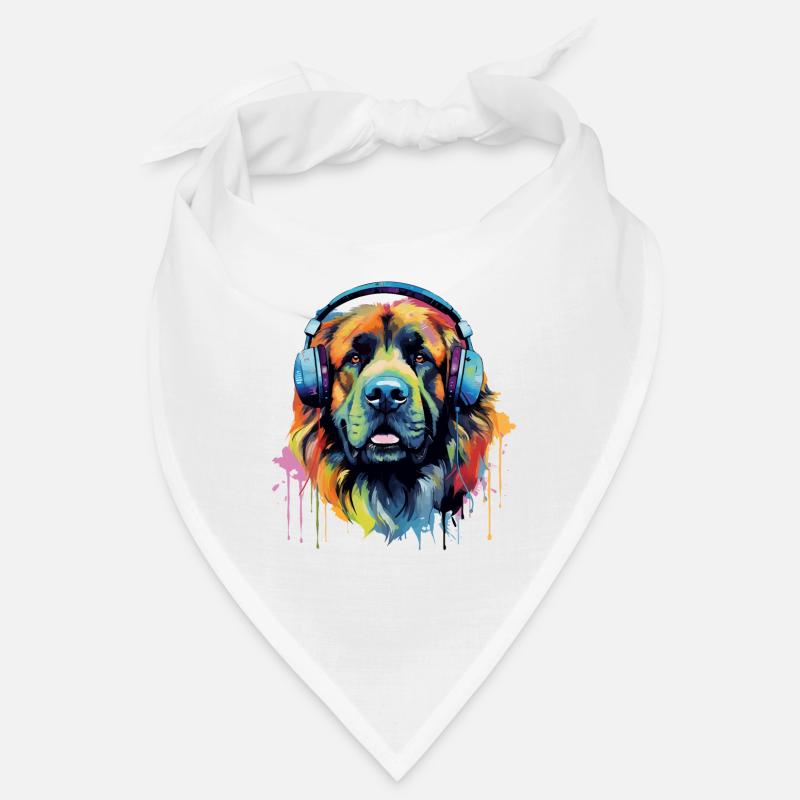 Léonberg coloré avec des écouteurs Bandana