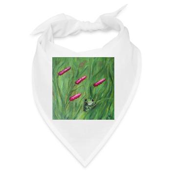 Grüner Frosch unter rosa Pollen Kunstwerk - Bandana - Weiß - Vorne