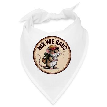 Abenteuermaus mit Rucksack und Hut - Bandana - Weiß - Vorne