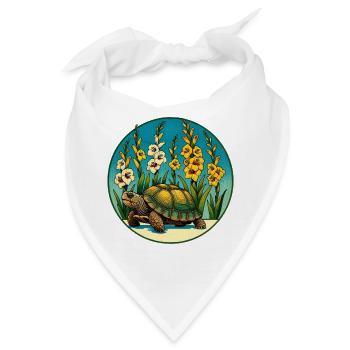 Sonnenbeschienene Schildkröte im Blumenbeet - Bandana - Weiß - Vorne