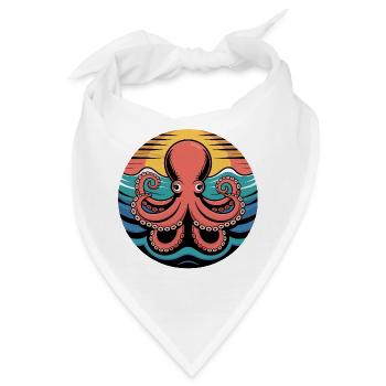 Retro Oktopus Sonnenuntergang Tintenfisch Motiv - Bandana - Weiß - Vorne